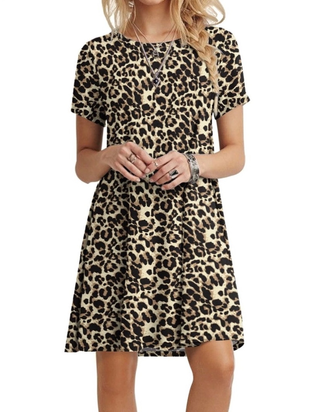 Leopard Print Short Sleeve Tunic/ Dress - Neutral Tones